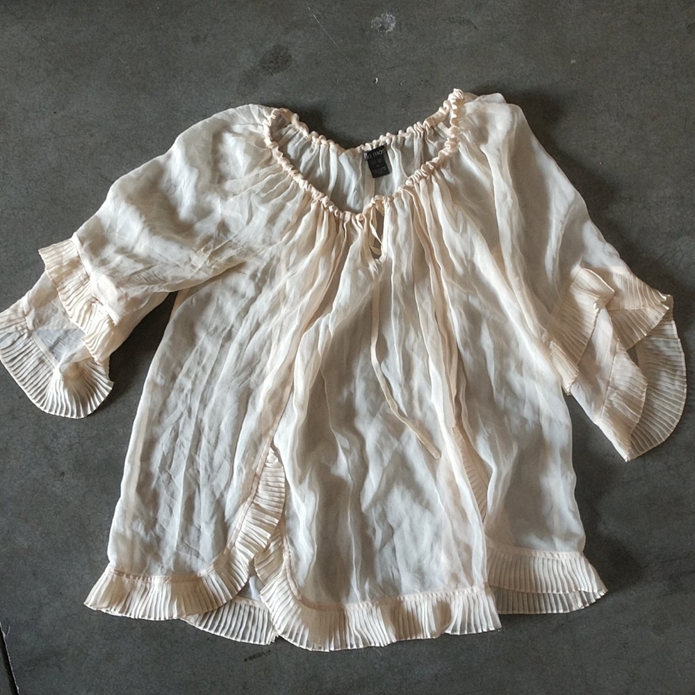 Ella Moss Cream Pleated Flowy Sheer Silk Blouse M